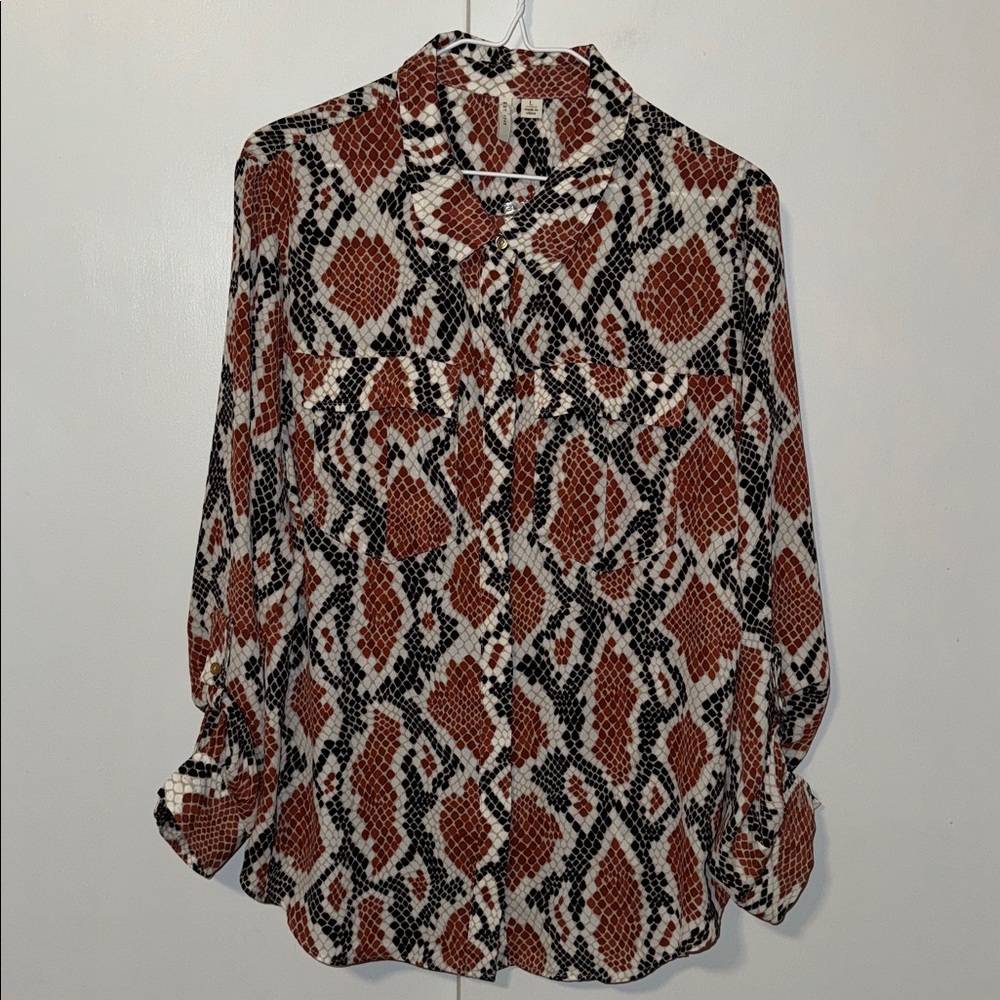 Cato Snake Print Button Down Blouse Top Women’s L Large